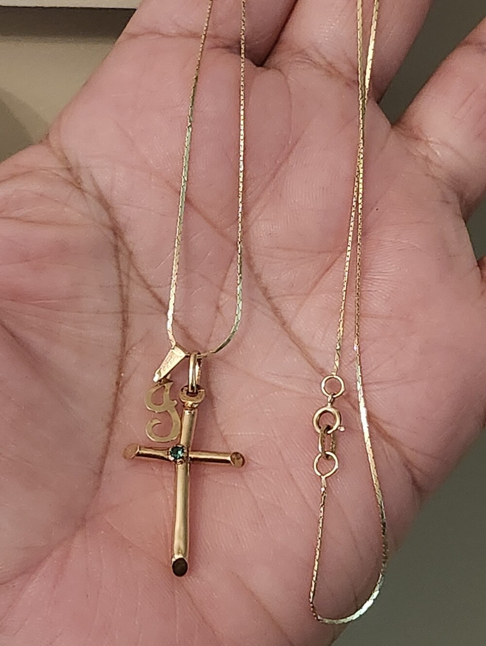 14kt Yellow Gold-tone Letter  & Emerald Cross Pendant Necklace - Women